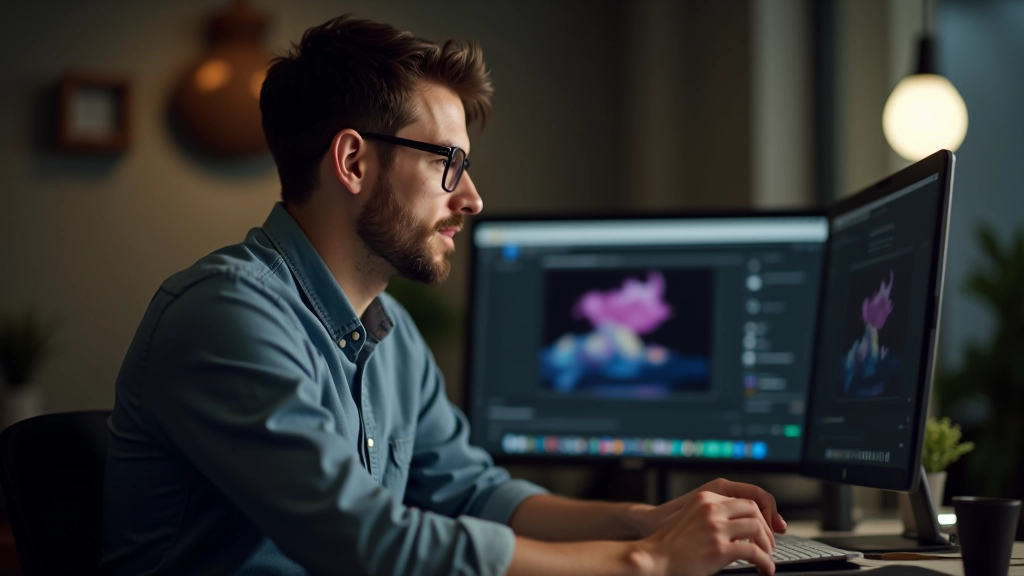 Professionista che lavora su un progetto di animazione After Effects al computer